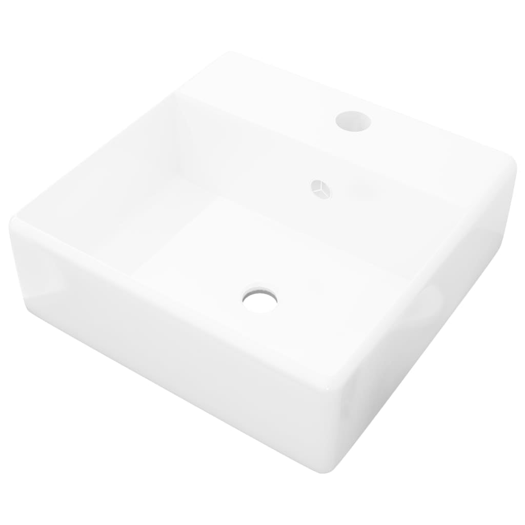 NNEVL Ceramic Basin Square with Overflow and Faucet Hole 41 x 41 cm