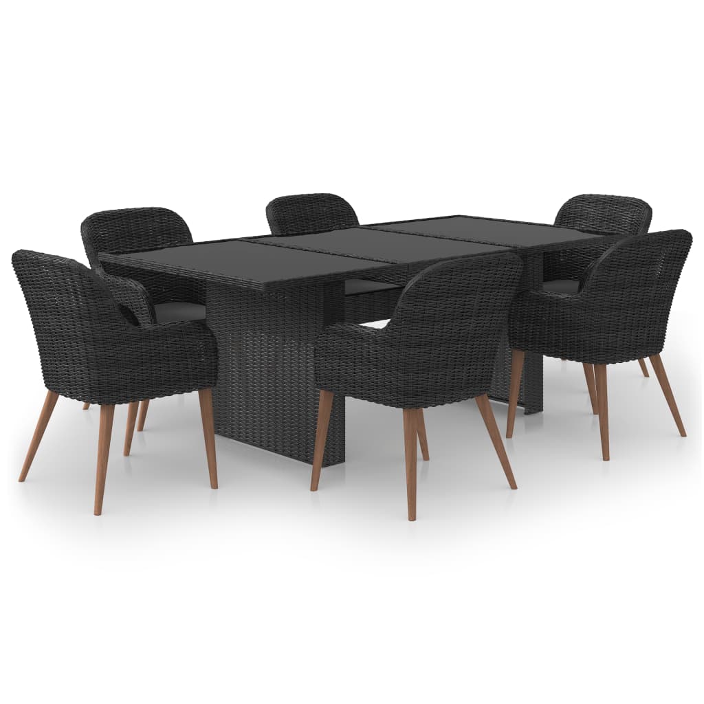 NNEVL 7 Piece Garden Dining Set Poly Rattan Black