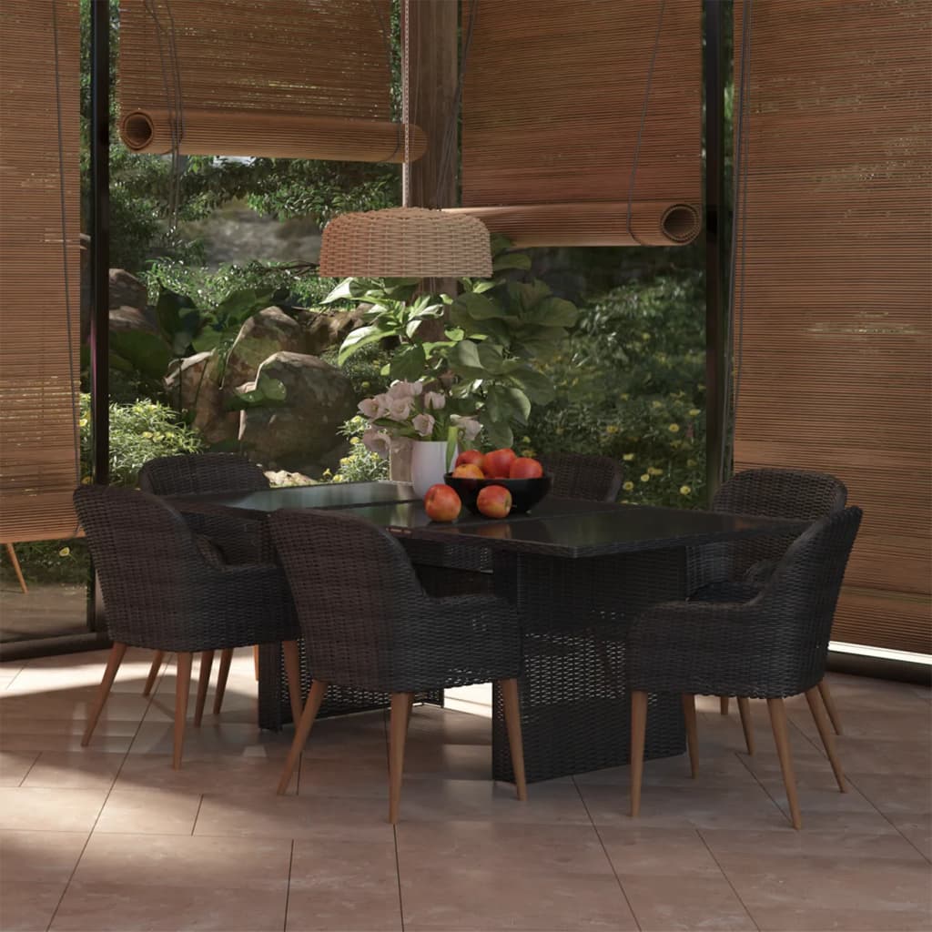 NNEVL 7 Piece Garden Dining Set Poly Rattan Black