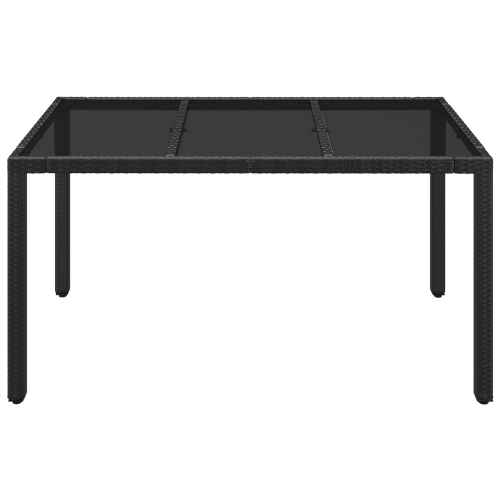 NNEVL Garden Table with Glass Top Black 150x90x75 cm Poly Rattan