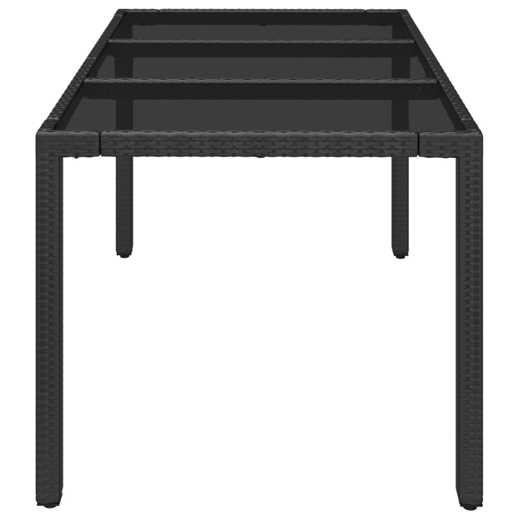 NNEVL Garden Table with Glass Top Black 150x90x75 cm Poly Rattan