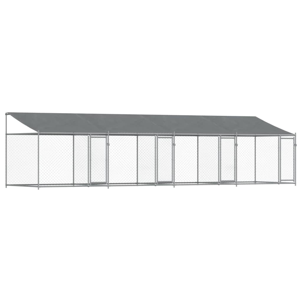 NNEVL Dog Cage with Roof and Doors Grey 8x2x2 m Galvanised Steel