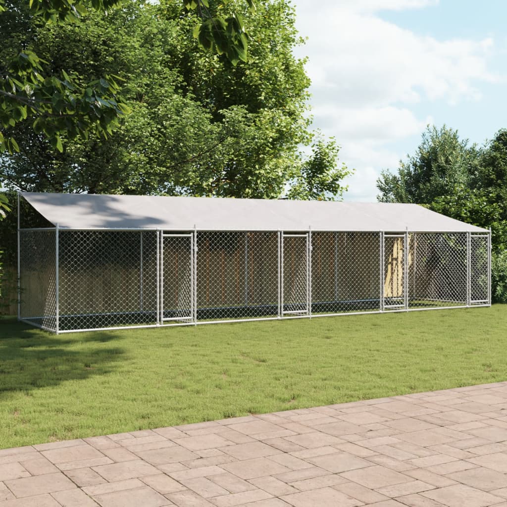 NNEVL Dog Cage with Roof and Doors Grey 8x2x2 m Galvanised Steel