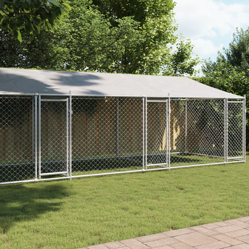 NNEVL Dog Cage with Roof and Doors Grey 8x2x2 m Galvanised Steel