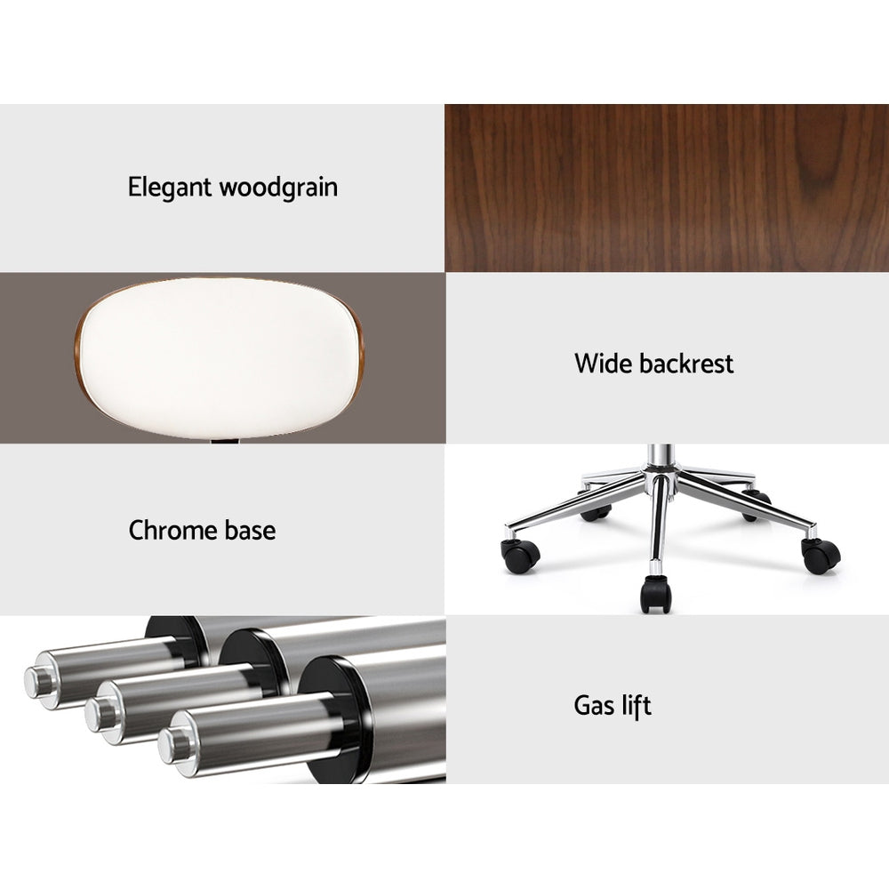 NNEDSZ Wooden & PU Leather Office Desk Chair - White