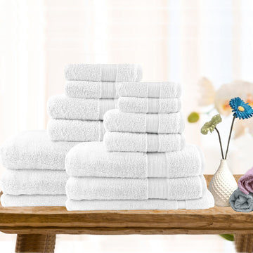 NNEDSZ 14pc light weight soft cotton bath towel set white